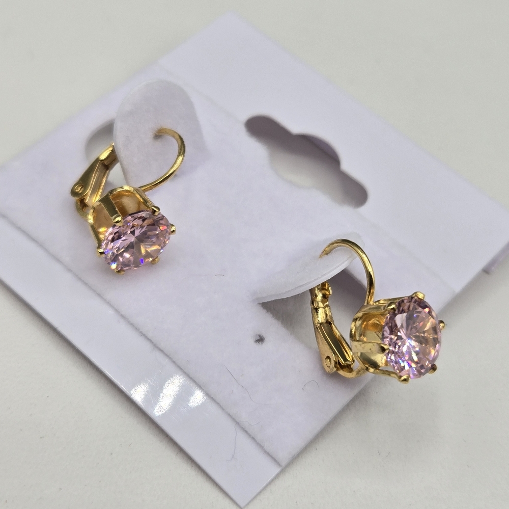 Pink Crystal Earrings Made with Swarovski Crystals Gold Overlay Hypoallergenic